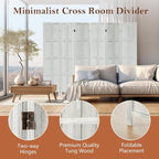 Leesinwing Wood Room Divider 6 Panel Folding Privacy Screen, Classic 5.6Ft Indoor Wooden Partition, Portable Partition Wall Divider for Room Separation, Home, Office, Bedroom, Restaurant (White)