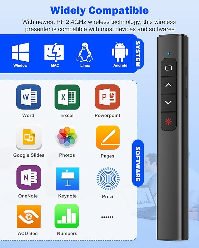 USB Type C Wireless Presentation Clicker with Volume Remote Control, Presenter Remote & PowerPoint Slide Advancer for Mac, Computer, Laptop, Keynote, Google Slide