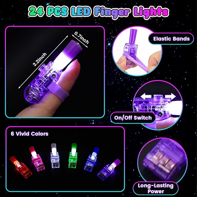 LovesTown 24PCS LED Light up Finger Lights, Kids Flashlight Glow in The Dark Party Supplies for Birthday Party Decorations Treat Bags Stuffers Classroom Prizes