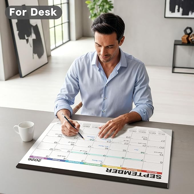 Dunwell 2026 Desk Calendar 22x17, Large Monthly Desk Blotter or Hanging Wall Calendar, Colorful Design, Jan–Dec 2026, Lined Daily Blocks, Easy to Read