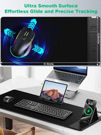 Mouse Pad, Office Desk Mat, Large Gaming Mousepad with Superior Micro-Weave Cloth, XXL Desk Pad with Stitched Edges, Non-Slip Writing Pad for Gamer, Laptop, Work & Home (Black Charging On The Right)