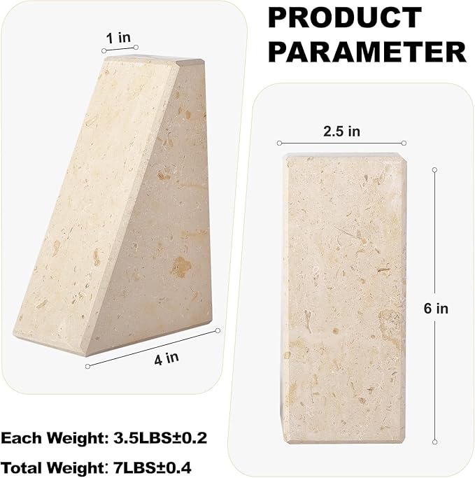 Karibiber Marble Bookends for Heavy Books, Decorative Book Ends for Shelves, Beige Stone Durable and Heavy-Duty Book Ends for Hardback Books & CDS, Unique Book Stopper & Holder, Set of 2