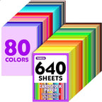 640 Sheets 8.5" X 11" Colored Cardstock, 80 Assorted Colors 180 GSM/65 LB Construction Paper Card Stock Printer Paper for Printing, Card Making, DIY Crafts, Kids School Supplies,Party Decorations