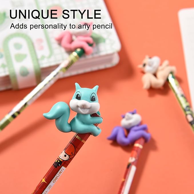24Pcs Pencil Top Erasers for Kids, Squirrel Pencil Erasers Toppers Bulk, Cute Cap Erasers for Party Favors Classroom Rewards