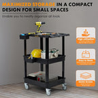 ELAFROS 3-Tier Utility Cart with Flat Top and Deep Shelves, 27.5 x 18.25, Compact Rolling Cart with 4" Wheels, Heavy-Duty Plastic, 330 lbs Capacity for Office, Workshop, Warehouse