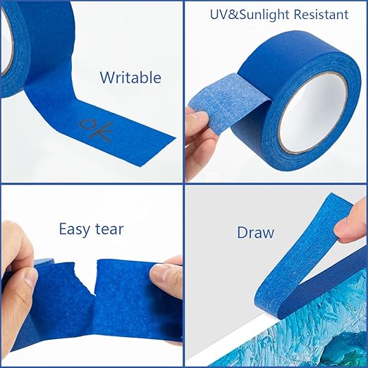 XUXU 16Pack Blue Painters Tape 2 inch Wide Masking Tape Bulk for Multi-Surface, Produce Sharp Lines, Residue-Free 784 Yards Total