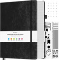 OFFIGIFT Bullet Dotted Journal, Large A4 Hardcover Leather Journal, 312 Numbered Pages Thick Journal, 100gsm No Bleed Paper Dot Grid Notebook for Women Men, 8.5'' × 11'', Black