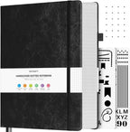OFFIGIFT Bullet Dotted Journal, Large A4 Hardcover Leather Journal, 312 Numbered Pages Thick Journal, 100gsm No Bleed Paper Dot Grid Notebook for Women Men, 8.5'' × 11'', Black