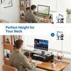 OPNICE Laptop Stand Desk Organizer, 2-Tier Metal Monitor Stand Riser with Drawer & 2 Pen Holders, Ventilated Perforated Steel Top, Office Desk Accessories for Home Office, Black