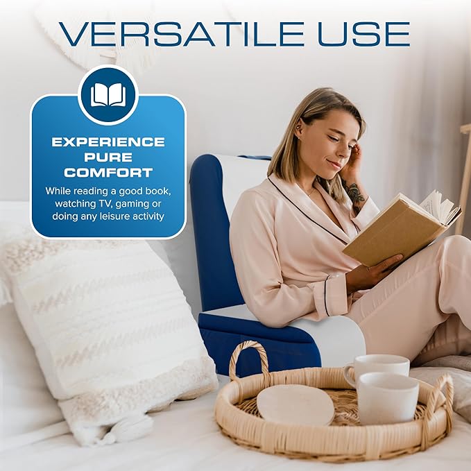 Kolbs Wedge Reading Pillow for Bed, Cushion with Arms for TV, Books, Nursing, Back - Bed Pillow for Sitting Up in Comfort, Plush Backrest. Bed Chair, Sit Up in Comfort (19" Blue)