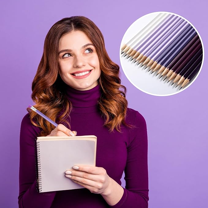 TecUnite 120 Pcs #2 HB Pencils with Eraser No 2 Unsharpened Wooden Hexagonal Pencils for Adults Gifts for School Exam art Learning Office Sketching(Purple Series)