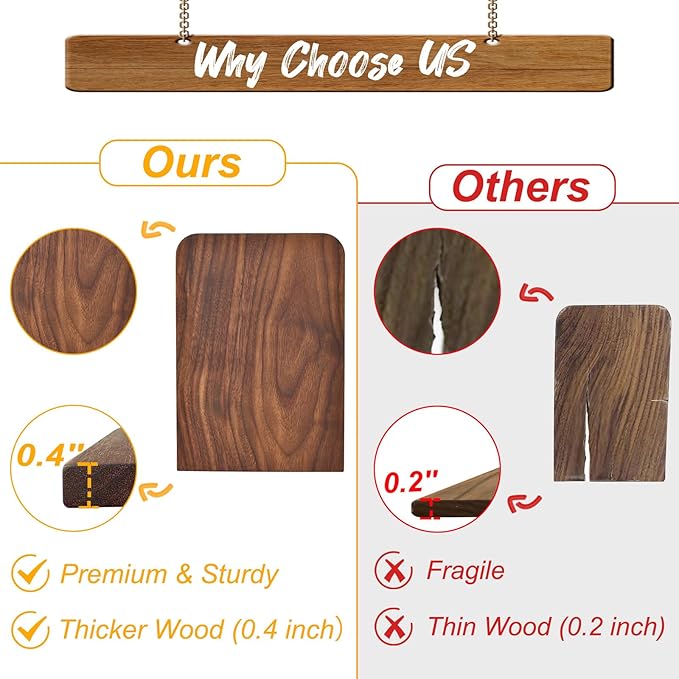 VIVTOB Book Ends, Black Walnut Wooden Bookends for Shelves - Heavy Duty Non-Slip Book Organizers, Upgraded Large Decorative Bookend Holders for Home, Kitchen, Office, Set of 2, Large