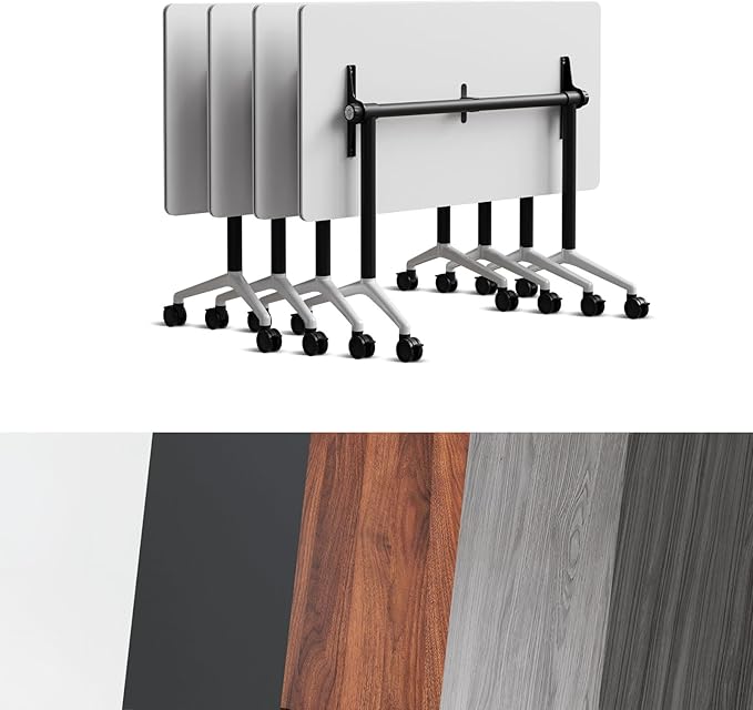 Goakwwuz Conference Room Table, Folding Conference Tables,Thicken Grey Tabletop,Flip Top Wooden Seminar Meeting Room Table for Conference Room Offices (4, Black+White, 47.2“)