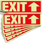 iSYFIX Exit Stickers Signs with Directional Up Arrow 6 Pack 12x4 Inch - Glow in the Dark Photoluminescent Vinyl for Office, School, Business, Warehouse - UV & Weather Resistant for Indoor/Outdoor Use