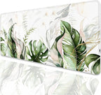 Green Tropical Leaves Mouse Pad Desk Pad,Green Sage Plant Extended Gaming Mouse Mat with Stitched Edges Non-Slip Waterproof Rubber Base Mous Mat for Office Home Game Desk Pad(27.5X11.8 in)