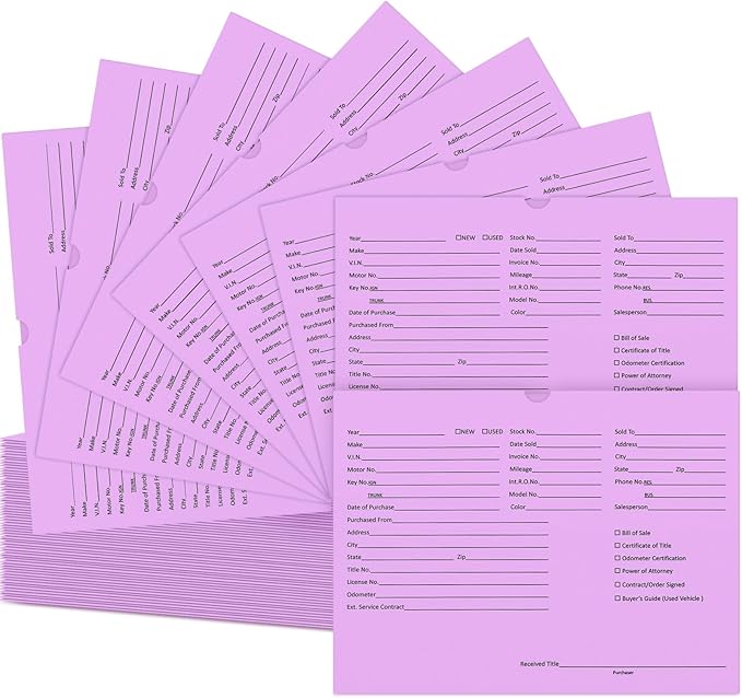 120 Pcs 9 x 12 In Vehicle Dealer Jackets for Car Sales 32lb Colored Printed Deal Envelopes Dealership Supplies File Jackets Automotive Folders for Car Dealerships(Purple)