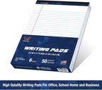 Woodlake Legal Pads 8.5 x 11, 6 Pack, Wide Ruled, Premium White Paper Pad No Ink Bleed, Micro‑Perforated, Sturdy Chipboard Back, 50 Sheets/Pad,for School, Office & Home, Made in USA