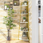 CAPHAUS Tall Corner Shelf Stand, 4-Tier Display Shelves, Ladder Corner Wood Storage Plant Bookshelf with Metal Frame, Versatile Shelving Unit Bookcase for Home Office Space, Gold