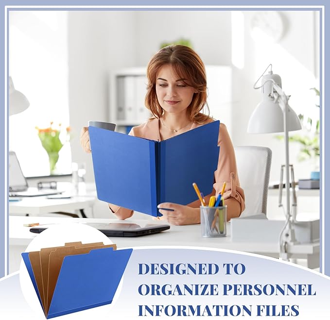 Skyygemm 24 Pcs Classification Folders Letter Size, 3 Divider Pressboard File Folder with Fasteners, Expanding File Organizer Bulk for School Teachers, Office Employee, Coworker, Staff (Dark Blue)