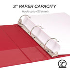 Samsill 2 Inch 3 Ring Binders, Made in USA, Economy Round Ring, Clear View Cover, 425 Sheet Capacity - for School, Home, Office - Red, 12 Pack