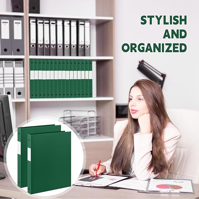 Henoyso 48 Pcs 3 Ring Binder 0.5 Inch Round Fits Letter Size 8.5'' x 11'' Paper Plastic Flexible Binder Bulk Holds 140 Sheets with 1 Pockets Versatile Organizer for Home Office School (Dark Green)