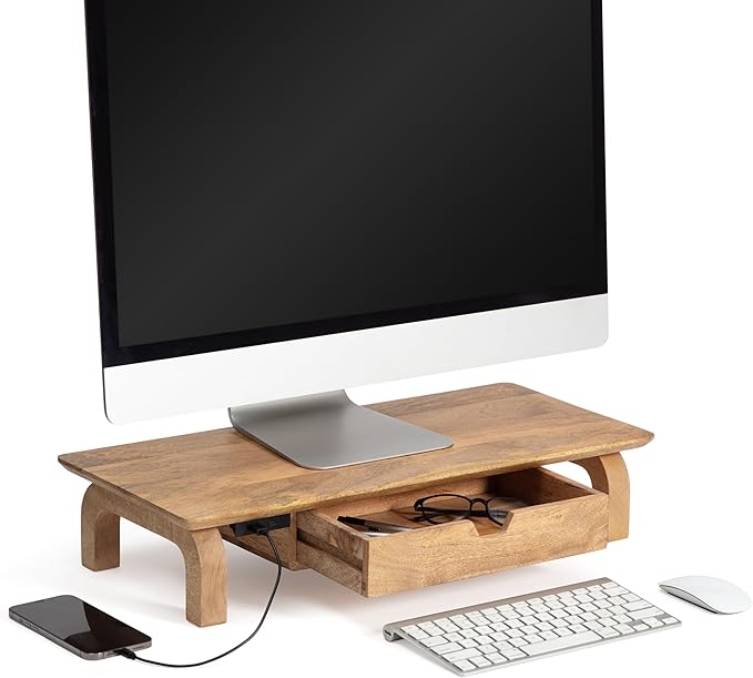 Anji Mountain Monitor Stand - Desktop Organizer & Laptop Riser, Ergonomic Monitor Riser, Space-Saving Monitor Stand for Desk, Durable Construction, Easy Assembly, Ideal for Home & Office,Natural