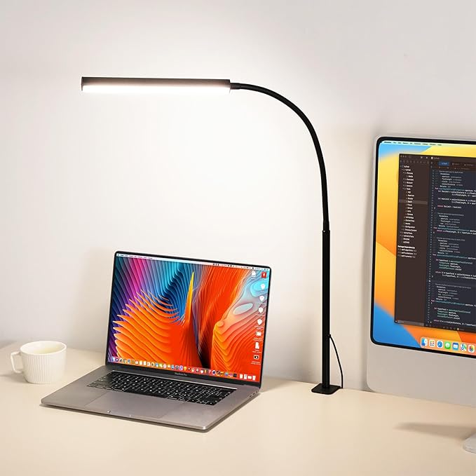 FAPEMIH LED Desk Lamp for Office Home, Adjustable Flexible Eye-Caring Desk Light with,5 Modes 10 Brightness Adjustment, USB Adapter Desk Lamp with Clamp-MINI-B