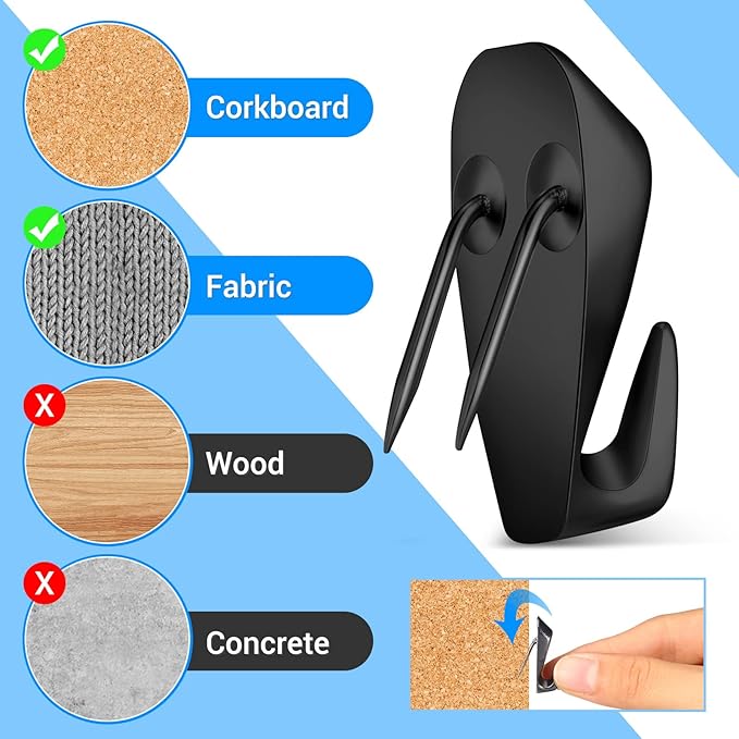 LEIFIDE Cubicle Hooks Fabric Panel Wall Hooks Cubicle Clips Picture Hangers for 40 Lbs Office Home Kitchen Room Board Hanging Supplies(Black,10 Pieces)