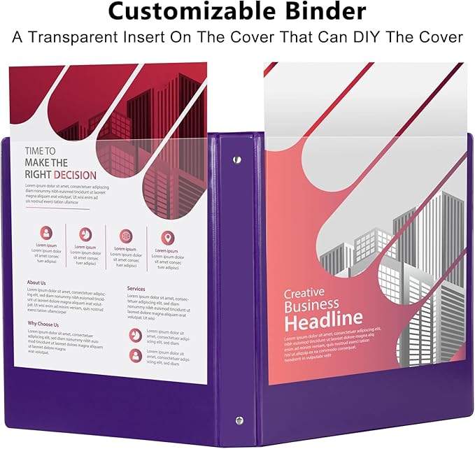 CIXILDTS 1-Inch Round Ring Binder, Standard 3 Ring Binder Fit Letter Size Paper, Presentation View Binders, 6-Pack, Purple