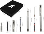 YICMY Fancy Fountain Pen Set – Fine & Medium Nibs, Includes 18 Ink Cartridges, Ink Converter, Syringe Filler, Luxury Gift for Writing, Journaling & Calligraphy，Silvery