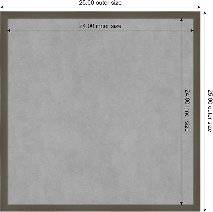 Amanti Art Grey Framed Magnetic Board 25x25 Medium Vision Board for use with Magnets, 100% Metal Sheet to Display Items as Office Decor or for Home Organization in mudroom, Kitchen or Kids Room