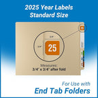 2025 Year Labels, Doctor Stuff 2025 Chart Stickers, Orange/White Color Coded, Reynolds & Reynolds Style, USA Made Year Stickers for End Tab File Folders, 500/Roll, 1 Roll, 3/4" x 1-1/2"