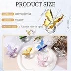 PATIKIL 2 Pcs Butterfly Crystal Paperweight, 75mm / 3 Inch Crystal Paperweight Paper Weight for Home Office Desktop Table Decor Wedding Party Jewelry Ornaments, Pink/Yellow