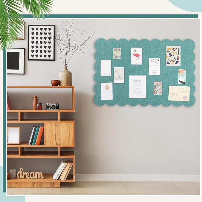 Mooliwe Scalloped Felt Bulletin Board 36 x 24 Inches Foldable Sage Green Pin Cork Board Alternative for Wall, 3' x 2' Trifold Christmas Picture Vision Self Adhesive Bulletin Decorative