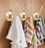 TOFIIGREM Gold Coat Hooks for Wall, 3 Pack Towel Hook Heavy Duty Metal Double Bath Robe Hook Wall Mount, Hat Hooks for Cubicle Bathroom Kitchen Closet Garage