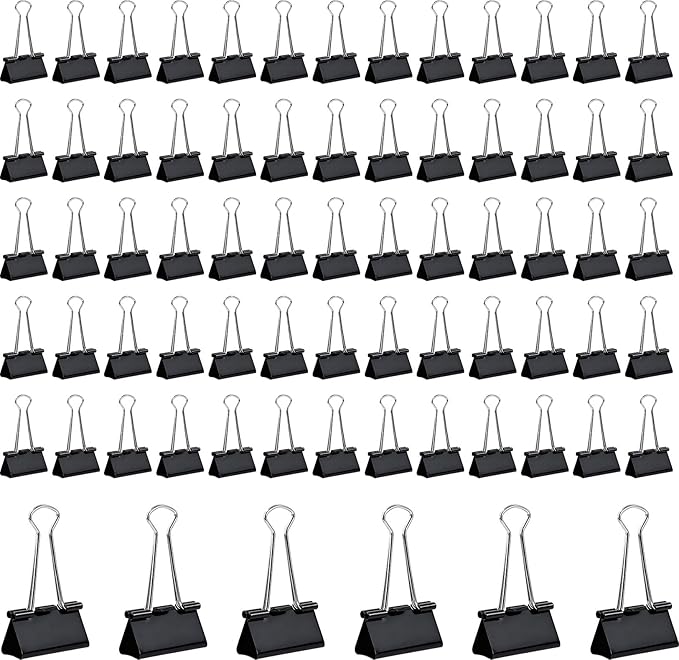72 PCS Medium Binder Clips – 1.6Inch Heavy Duty Black Metal Paper Clamps, Paper Clips Clamps for Documents Reports, School Teachers Office Supplies