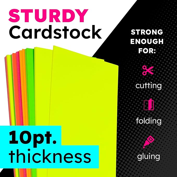Hygloss Small Poster Board 4x11 - 50 Assorted Neon Color Poster Boards Bulk Pack - 10 Pt. Thickness Colored Poster Board Paper for Projects, Flash Cards, Signs - Posterboard Multipack 4" x 11"