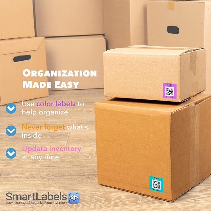 Smart Labels QR Code Stickers Pack of 48 (Modern) Made in USA - QR Code Labels for Storage & Inventory Tracking, Storage Unit Organization, App Stickers for Inventory Organization & Moving Supplies