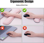 Bloss Large Desk Pad and Keyboard Wrist Rest, Large Mouse Pad + Keyboard Pad+Mouse Wrist Support, Non-Slip Desk Mat Protector for Office, Home (35.4×15.7 Inches,Pink)