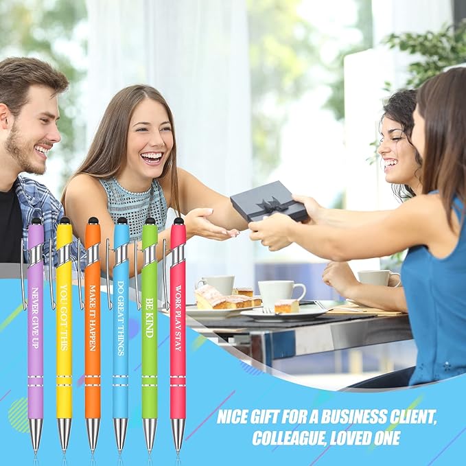 Zonon 12 Pcs Inspirational Pens Bulk Funny Ballpoint Pen with Stylus Tip Motivational Gifts for Valentine's Day Teacher Coworkers Nurse School Office Supplies(Pastel Colors,Classic Style)