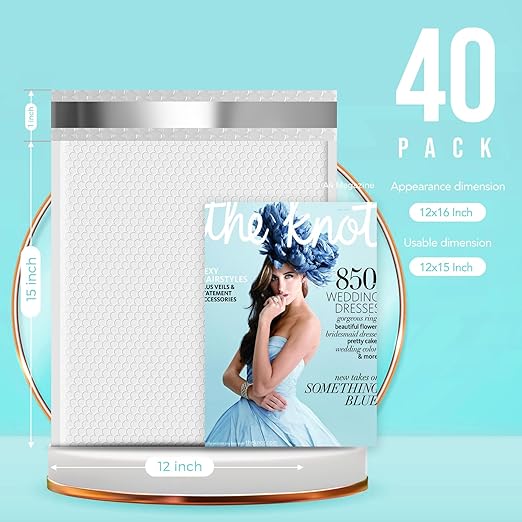 Fuxury Bubble Mailers 12x15" White Padded Envelopes 40 Pack Large Bubble Mailer Strong Adhesion Padded Mailer,Self-Seal Envelope for Mailing Small Business,Magazine,Clothing