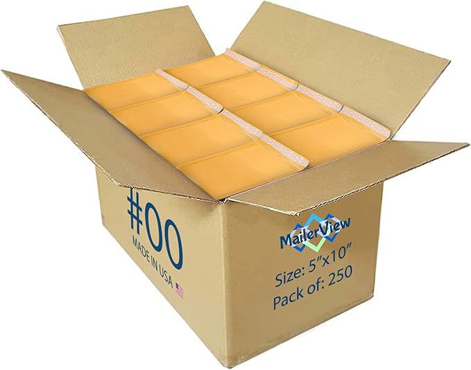 Small Kraft Bubble Mailers 5x10 inch #00 | Self Seal Padded Envelopes | Cushioned Bubble Mailer | Usable Size 5x9 | Lightweight mailing Shipping Bags For Package | 250 Pack Bulk | Made In USA