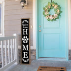 LuZhiQiang Front Porch for Welcome To Our Home Standing Sign 45"X9" Vertical Tall Long Leaner Paw Print Outdoor Front Door Wood Framed Decor (Wood Black)