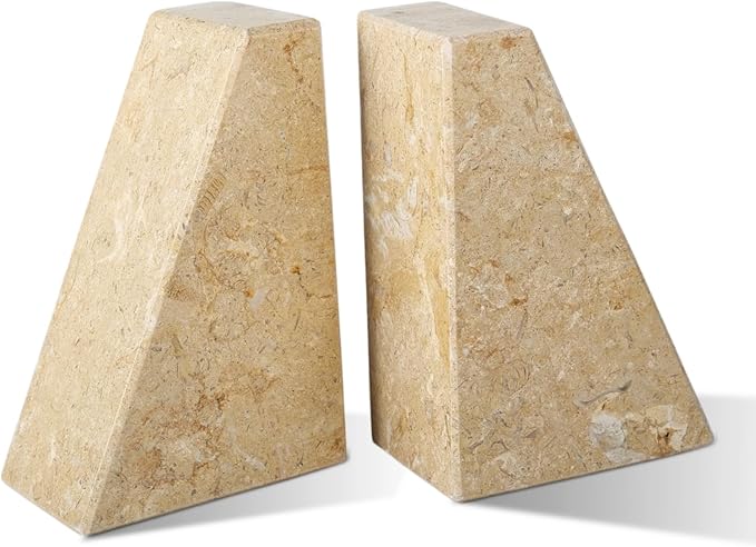 Karibiber Marble Bookend for Heavy Books, Decorative Bookends for Shelves, Durable and Heavy-Duty Book End for Hardback Book & CDS, Unique Book Stopper & Holder, Pearlly Yellow, Set of 2