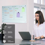 Magnetic Planner Writeboard 24"X36" Weekly Glass Calendar White Glassboard Premium Tempered Dry Erase Boards Frameless Wall Mounted (White)