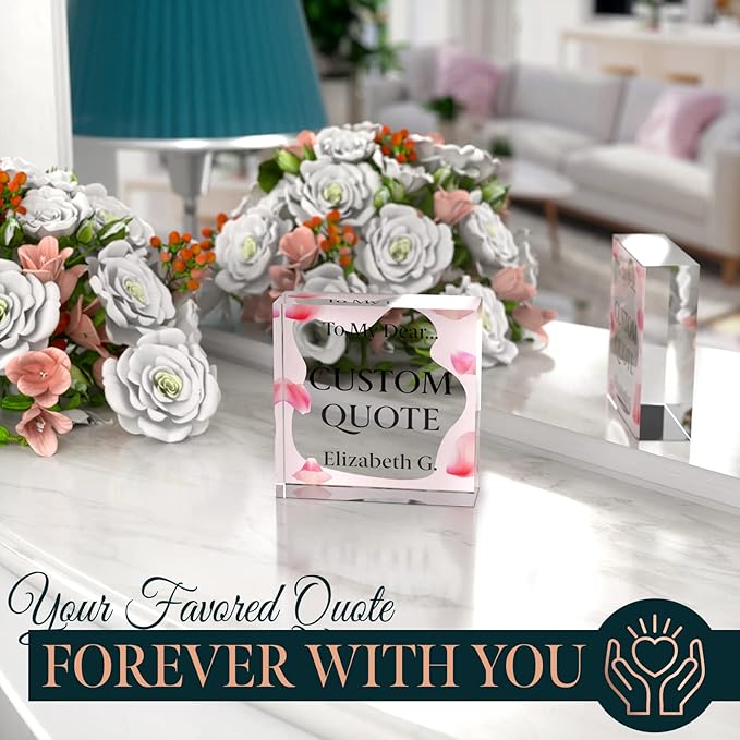 Personalized Gifts, Custom Quote Block Letter Board,Crystal-Clear Acrylic With Gift Box,17 Styles, Holiday and Christmas Gift for Mom, Dad, Girlfriend, Him or Her, Husband, Wife (4"x4, Pink Petals)