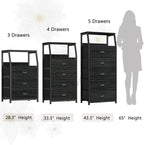 Furnulem Black Dresser with 5 Drawers, Vertical Storage Tower Fabric Dresser for Bedroom, Hallway, Entryway, Nursery, Closet Organizer, Nightstand Bedside Table Furniture, Sturdy Steel Frame, Wood Top