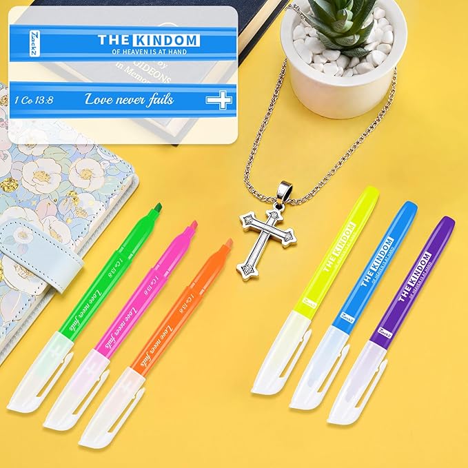 ZackZ Bible Highlighters Assorted Colors with Verses, Chisel Tip Colored Highlighter Markers Bulk Fluorescent, Dry Quick Bright Colors, Perfect for Bible Study Journaling, 6 Candy Color 30 Pack