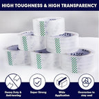 RAZCC Packing Tape, 24 Rolls Clear Heavy Duty Packaging Tape with Dispensers for Packing Shipping Moving Mailing, Thicker Sealing Tape -1.88" x 65 Yards Per Roll, 1560 Total Yards
