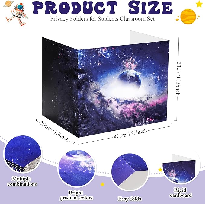 SATINIOR 24 Pcs Desk Dividers for Students, 12 Colors Testing Dividers Privacy Folders for Classroom Must Have Bulk, Study Panel for School Teacher Student Study Supplies(Galaxy Style)